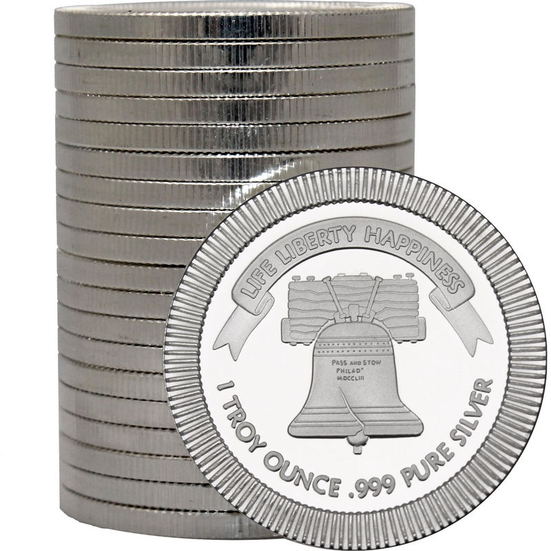 View of Liberty Bell Silver Round Stack