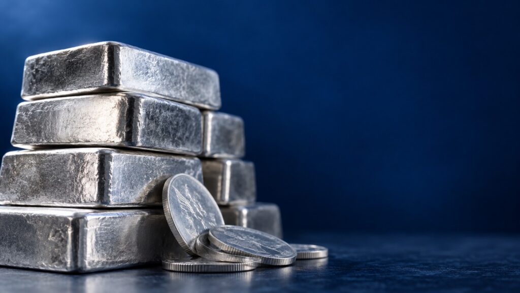 Stacked silver bars and coins illustrating why investors invest in silver