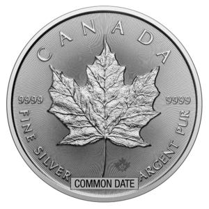 1 oz Canadian Silver Maple Leaf Coin (Common Date) front