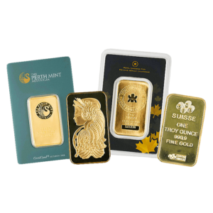 1 oz Gold Bar – Various Mints fronts 1