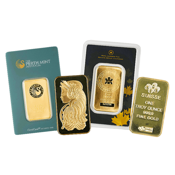 1 oz Gold Bar – Various Mints fronts 1