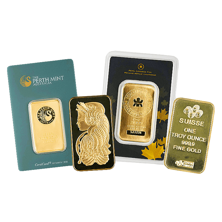 1 oz Gold Bar – Various Mints fronts 1