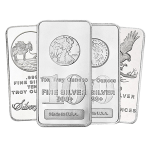 10 oz Silver Bar – Various Mints front