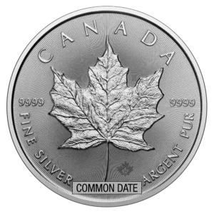 1 oz Canadian Silver Maple Leaf Coin (Common Date) front
