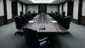 Central bank committee room with one empty chair at the table — what PCE at 3.5% means for gold investors as four central banks hold rates amid stagflation signals