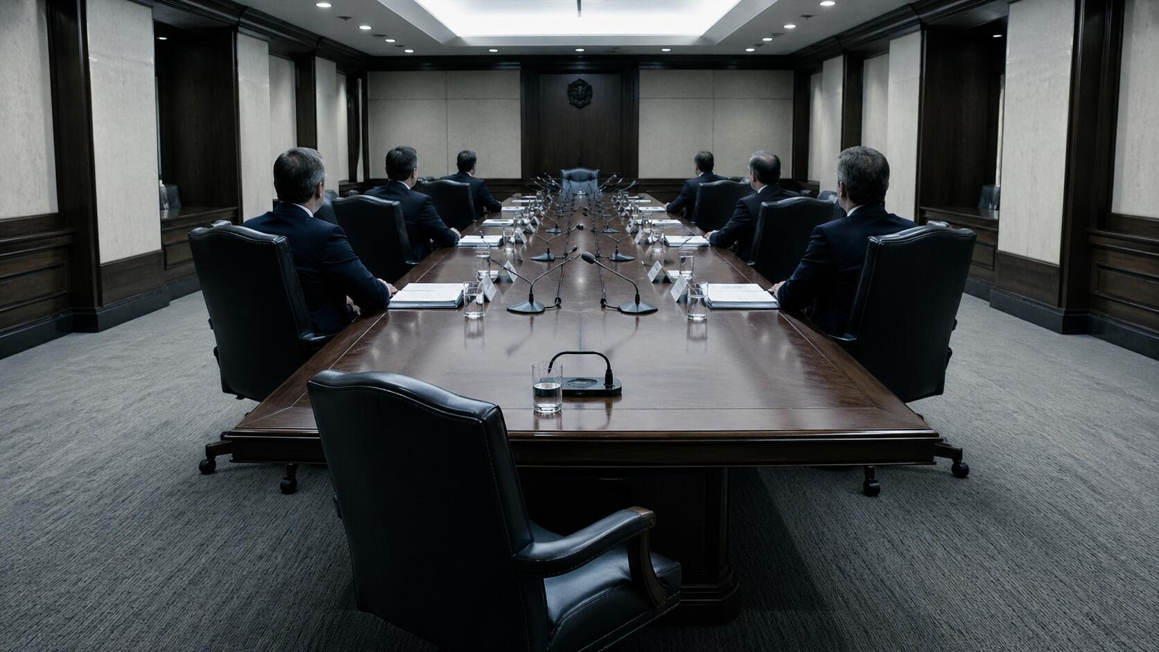 Central bank committee room with one empty chair at the table — what PCE at 3.5% means for gold investors as four central banks hold rates amid stagflation signals
