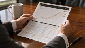Bank of America gold forecast research report showing gold price chart with $6,000 target, held by analyst at conference table