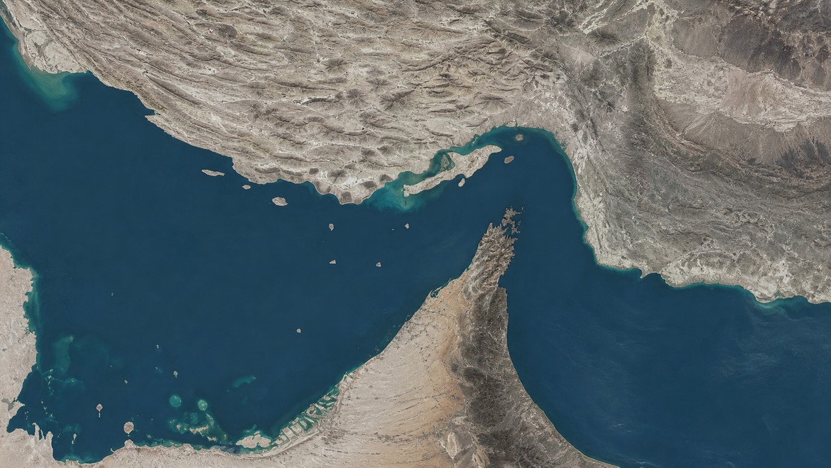 Satellite view of the Strait of Hormuz — the chokepoint at the center of the gold price Hormuz tanker strike story.