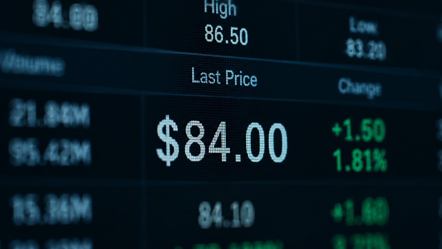 Trading terminal displaying silver spot price at $84.00 with intraday high of $86.50 and low of $83.28 — silver price forecast 2026