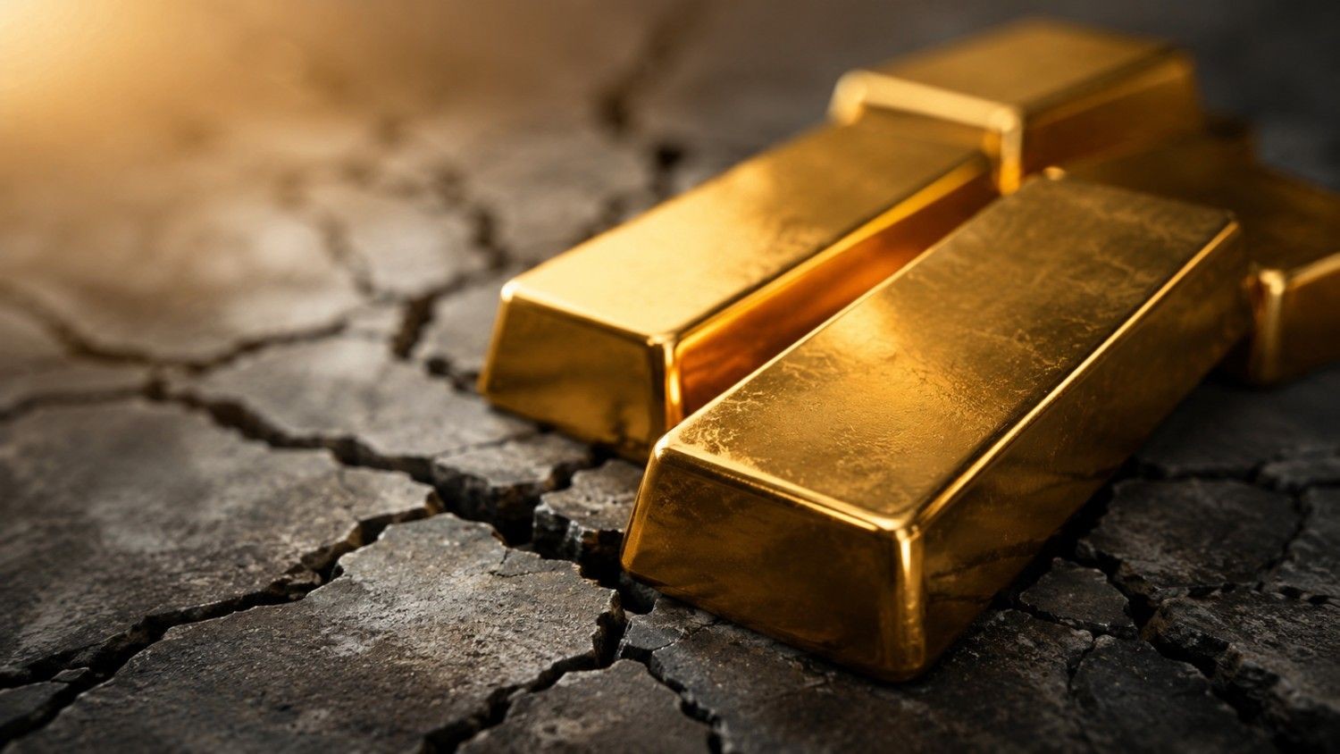 Gold bars resting on cracked stone surface — why is gold near all-time highs as five institutional systems crack simultaneously
