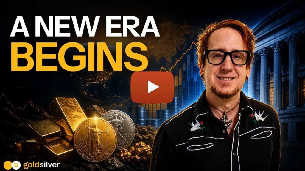 GoldSilver new chapter announcement — gold bars, silver coins, and rising markets with the text "A New Era Begins"