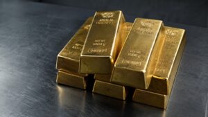 Institutional gold bars stacked on steel — 999.9 fine gold, 1000g, gold silver prices today