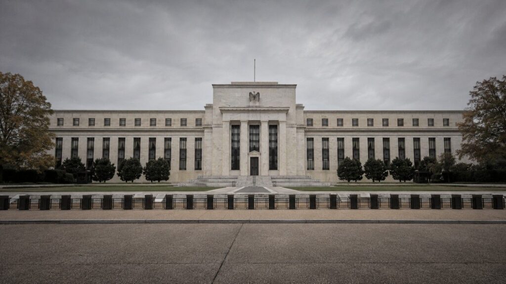 Federal Reserve Eccles Building under overcast skies, Washington D.C. — gold price FOMC minutes release July 8, 2026