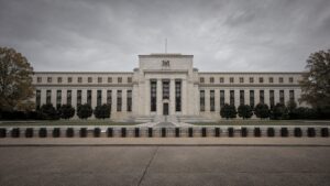 Federal Reserve Eccles Building under overcast skies, Washington D.C. — gold price FOMC minutes release July 8, 2026
