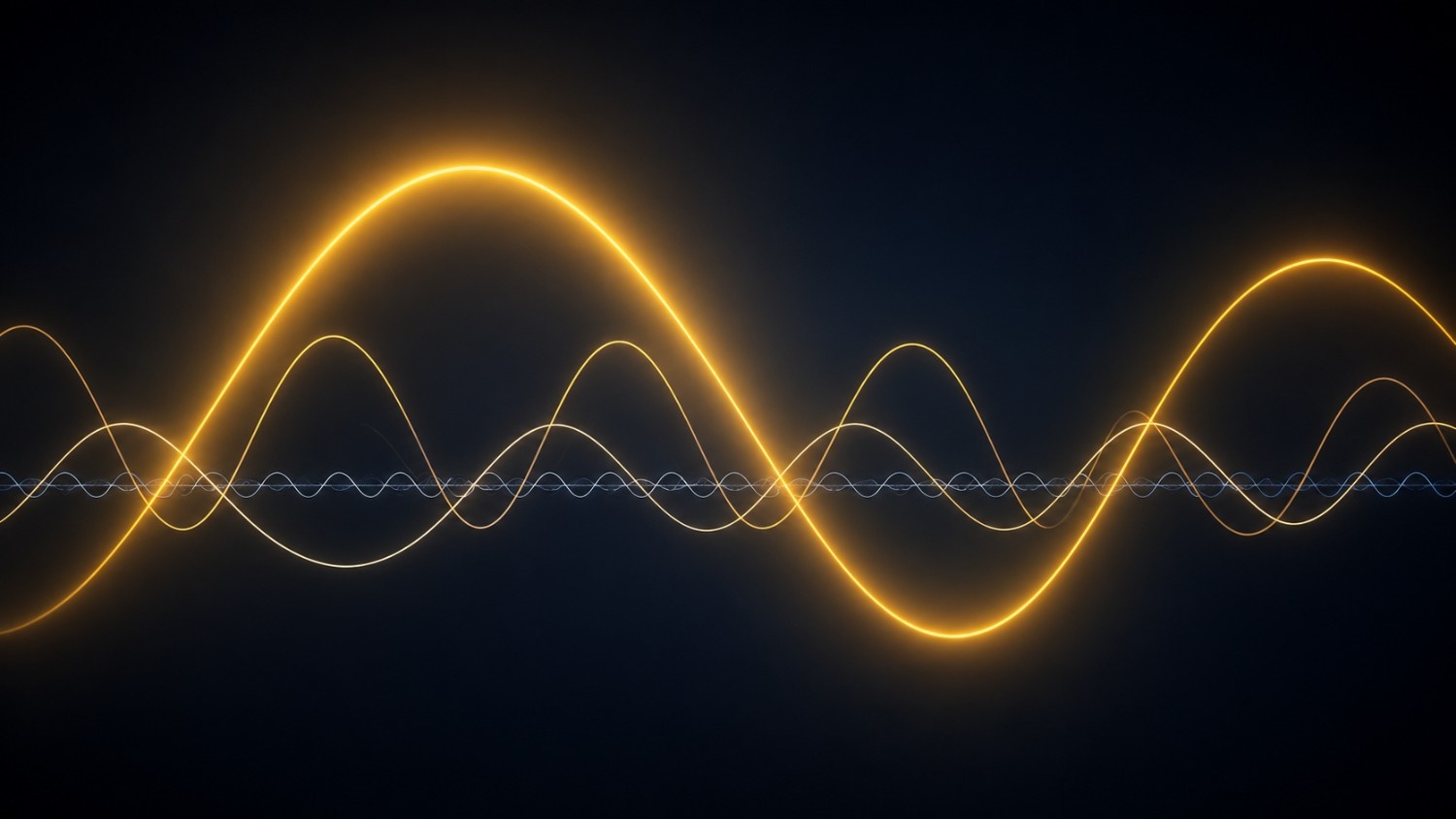 Gold price cycles illustrated as overlapping sine waves at different frequencies, representing the four distinct time horizons that drive gold market behavior