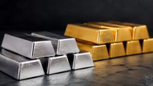 Why is silver up today — silver bullion bars in the foreground outpacing gold bars behind them, July 21, 2026