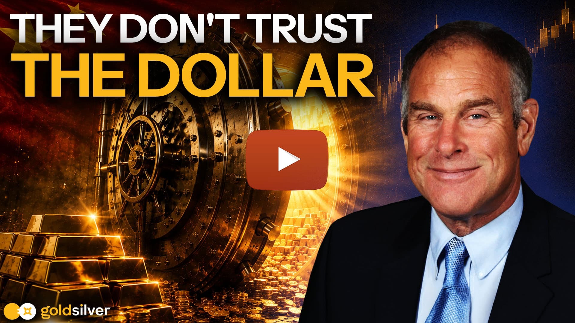 Rick Rule beside the headline "They Don't Trust the Dollar," with a gold vault and bullion.
