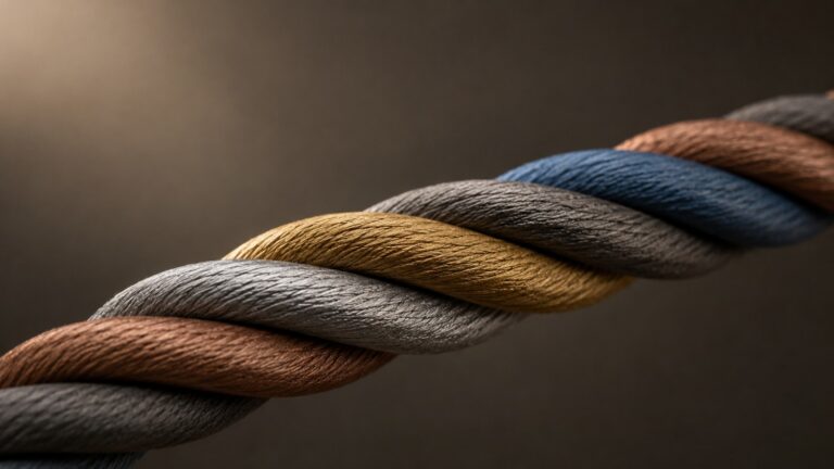 Five interwoven gold, silver, and metallic strands braided into one rope, symbolizing the gold bull case intact through five converging market signals