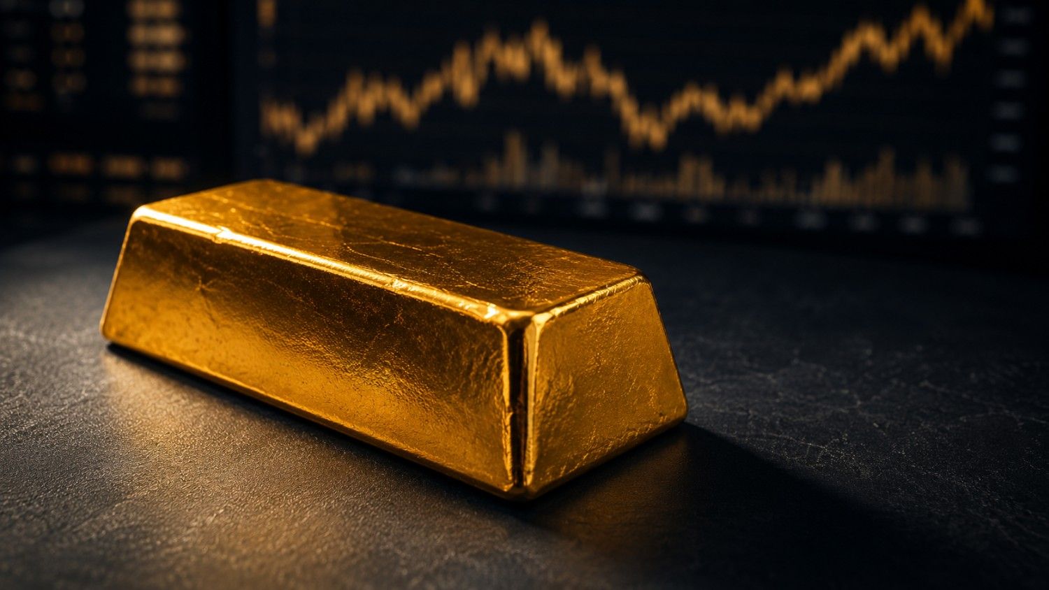 Gold bar resting on a dark surface with a blurred financial chart in the background, illustrating the gold price NFP CPI market setup for the week of August 10, 2026