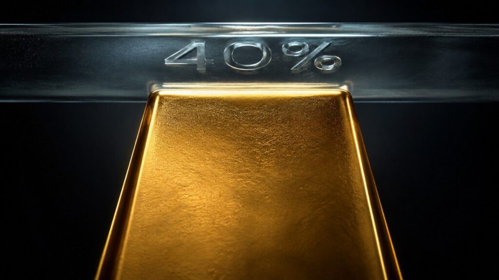 Gold bar pressing against a glass ceiling etched with "40%" — representing the CME FedWatch September rate hike probability keeping the gold price below $4,500