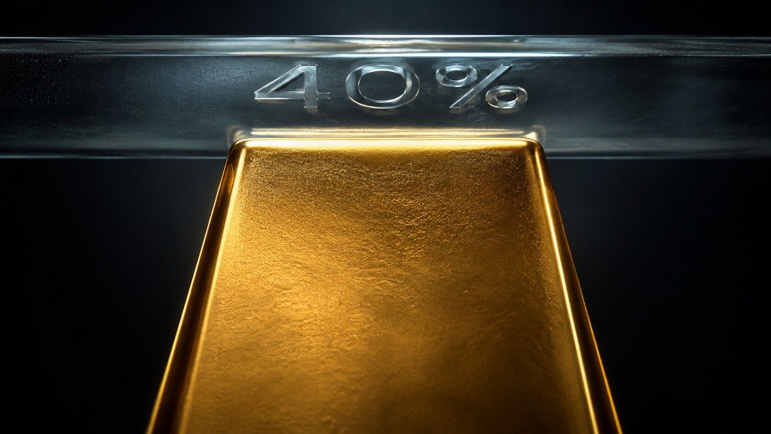 Gold bar pressing against a glass ceiling etched with "40%" — representing the CME FedWatch September rate hike probability keeping the gold price below $4,500