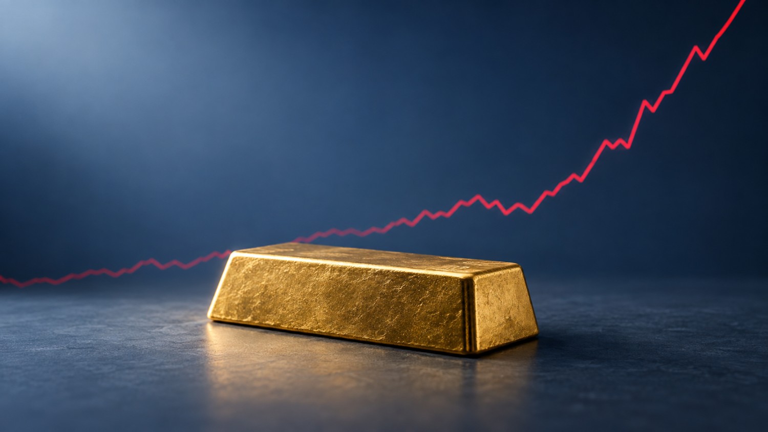 A gold bar stays steady while a red price chart climbs behind it, illustrating the gold price forecast after the Fed rate hike.