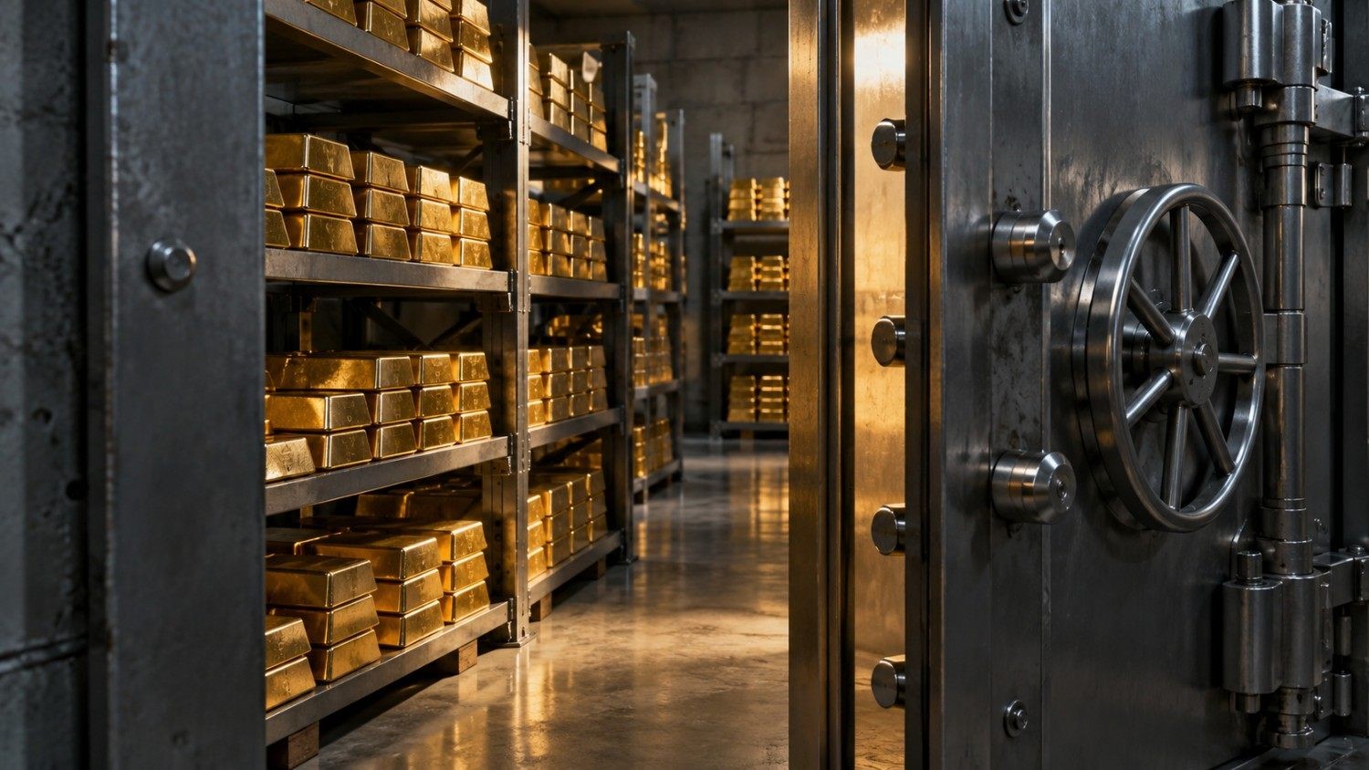 Gold bullion bars stacked in a bank vault, illustrating the gold rally despite strong jobs data