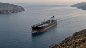 Oil tanker transiting the narrow strait near the site of this week's Hormuz tanker strike