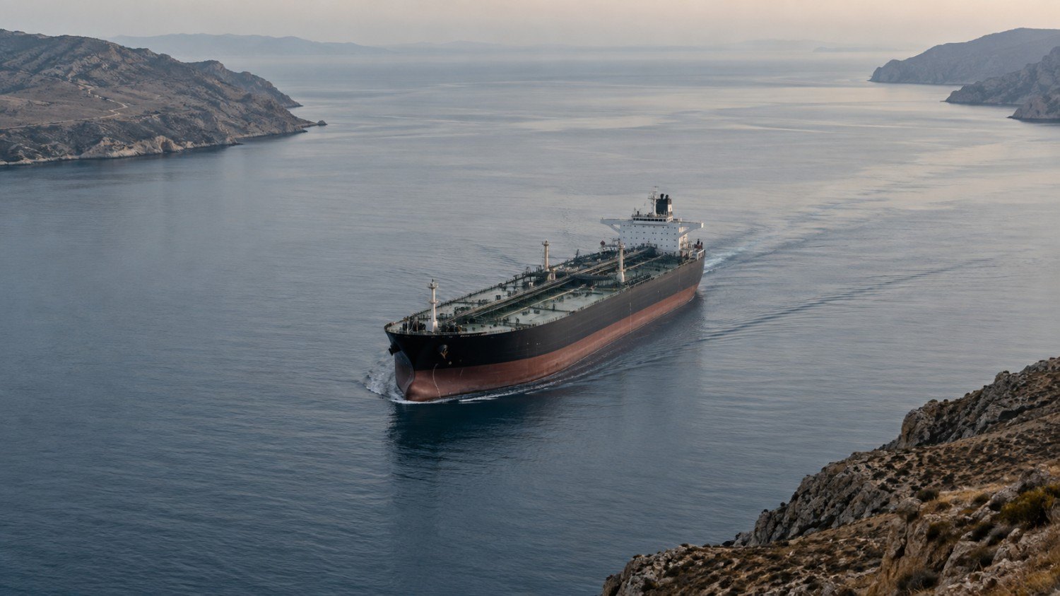 Oil tanker transiting the narrow strait near the site of this week's Hormuz tanker strike
