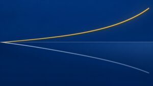 Diverging gold and blue trend lines illustrating how negative real interest rates make gold rise as cash returns fall.
