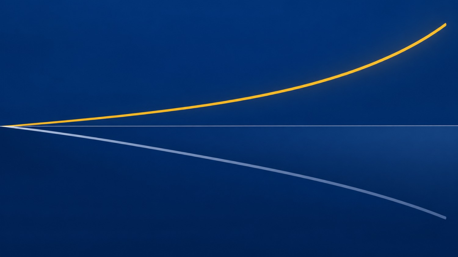 Diverging gold and blue trend lines illustrating how negative real interest rates make gold rise as cash returns fall.