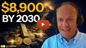 Ronnie Stoeferle featured beside gold bars and coins, with "$8,900 by 2030" text highlighting his long-term gold price forecast.