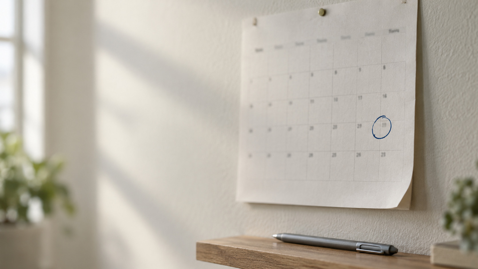Wall calendar with one date circled in blue ink, illustrating the timing of the Social Security COLA vs inflation